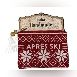 India handmade red and white beaded “Apres ski” pouch NWT